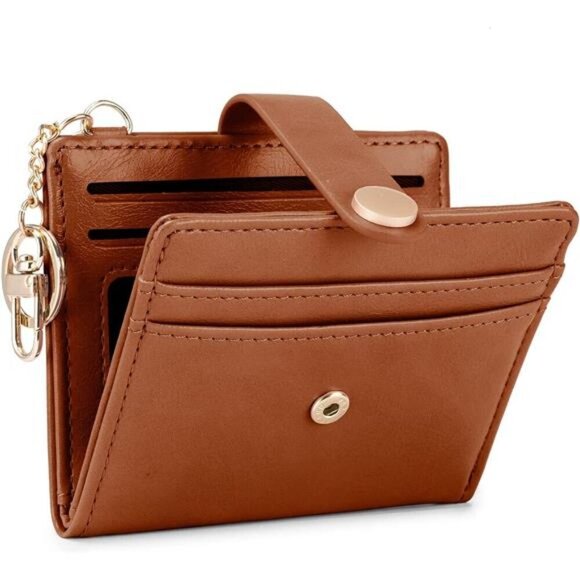 Slim Wallet for Women, 4-Oil Wax-Red-brown - Picture 1 of 6
